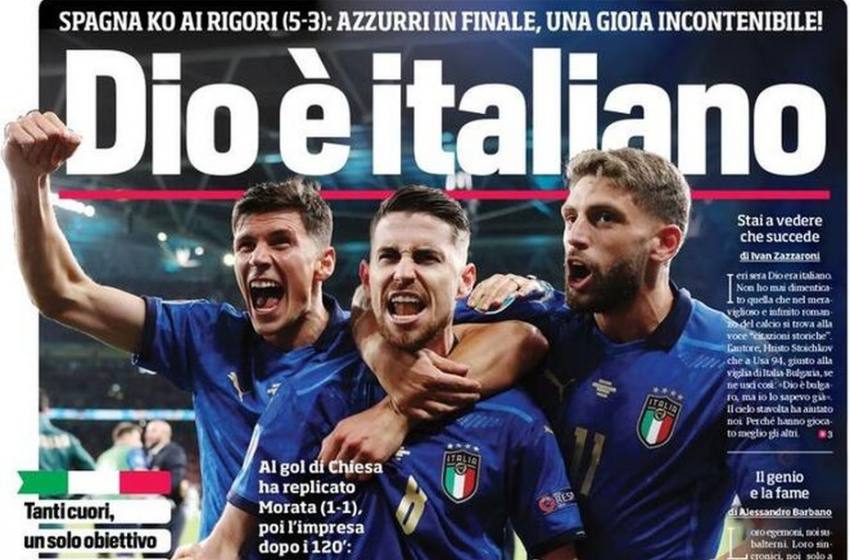  “Deus é italiano”: imprensa da Velha Bota celebra classificação da Itália para final da Euro.